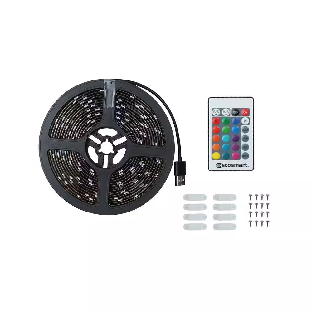 16.4 Ft. RGB Color Changing Dimmable USB Powered LED Strip Light with Remote Control