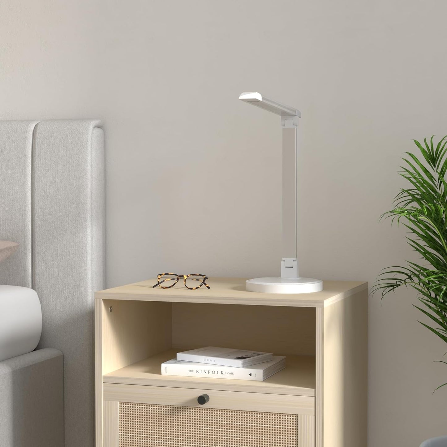 12W LED Desk Lamp with USB Charging Port, 5 Lighting Modes 7 Brightness Levels, Dimmable and Adjustable, Touch-Sensitive Control, 30/60 Min Auto Timer, White
