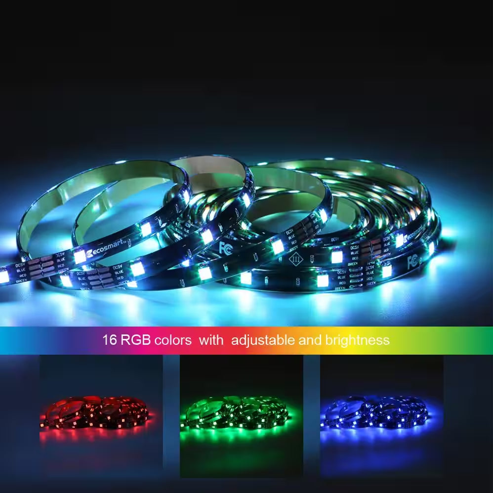 16.4 Ft. RGB Color Changing Dimmable USB Powered LED Strip Light with Remote Control