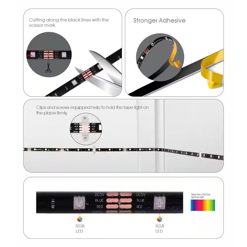 16.4 Ft. RGB Color Changing Dimmable USB Powered LED Strip Light with Remote Control