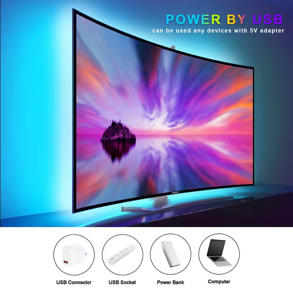 16.4 Ft. RGB Color Changing Dimmable USB Powered LED Strip Light with Remote Control